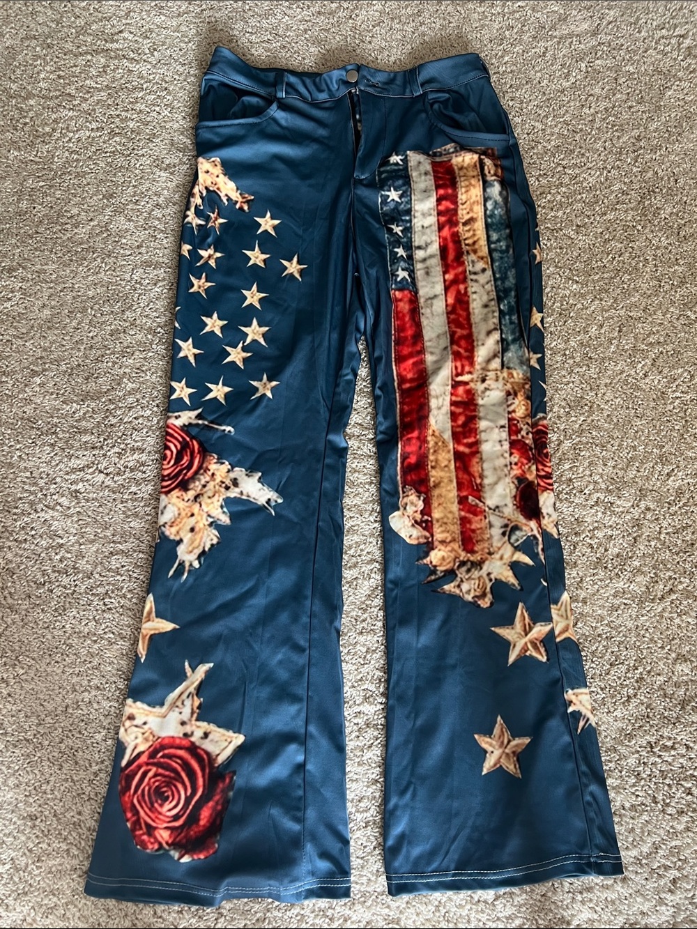 Women’s Flag & Rose Print Blue Jeggings